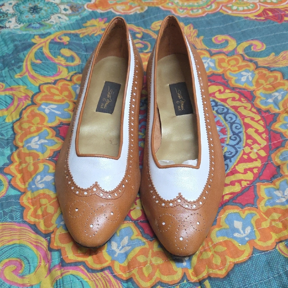 White and Tan Leather Loafers